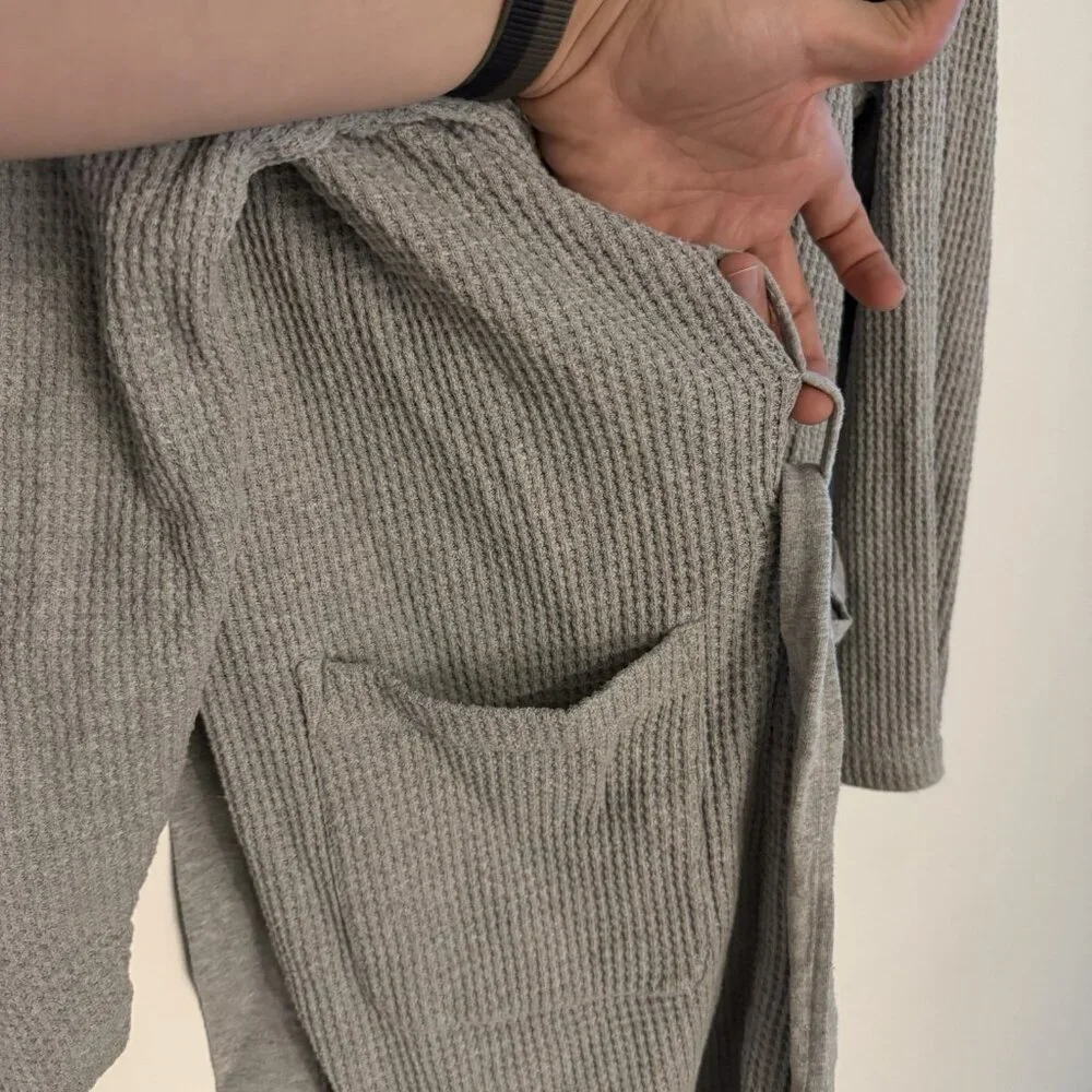 Polo Ralph Lauren Men's Hooded Thermal Robe Waffle Knit Beltes Pockets L XL Gray